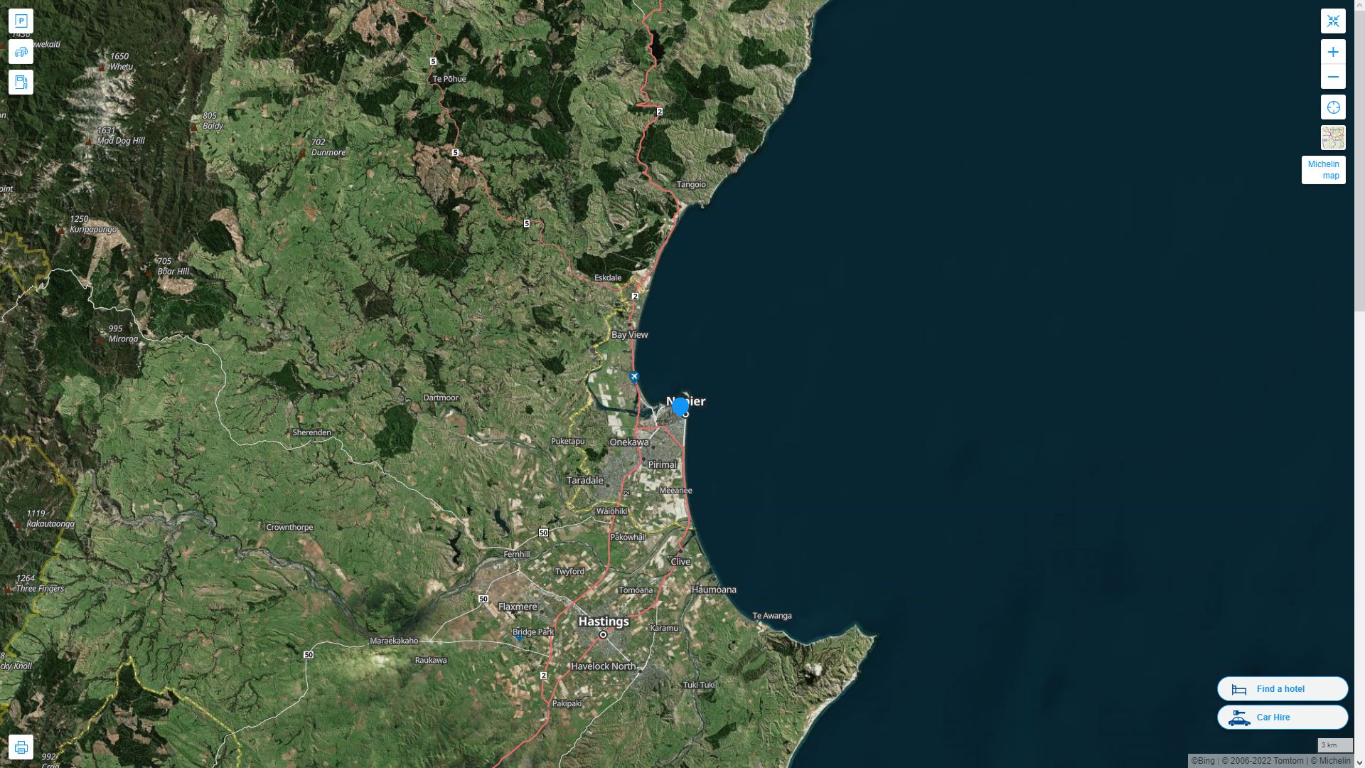 Napier Nouvelle Zelande Autoroute et carte routiere avec vue satellite